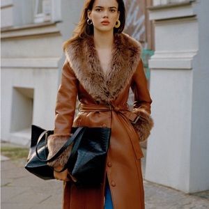 Urban Outfitters UO Glam Faux-Fur Trim Coat FLAW